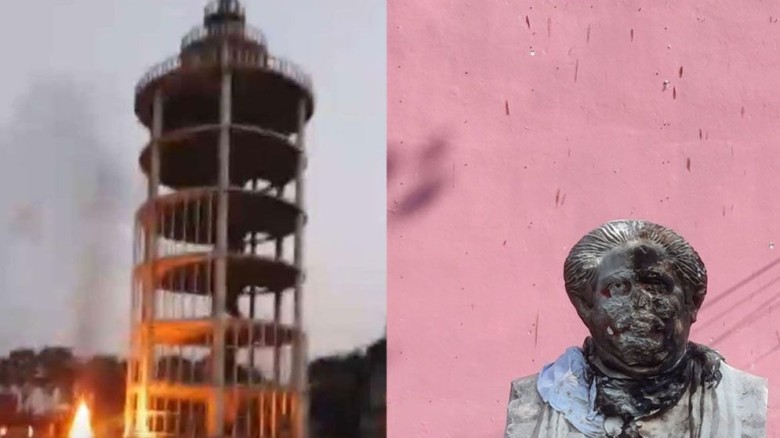 ঝিনাইদহের বঙ্গবন্ধু টাওয়ারে ভাঙচুর শেষে আগুন দিয়েছেন বিক্ষুব্ধ ছাত্র-জনতা